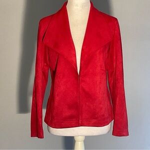 Emaline PS Crimson Red Faux Suede Ladies Graceful Jacket Hook/Eye Closure Collar